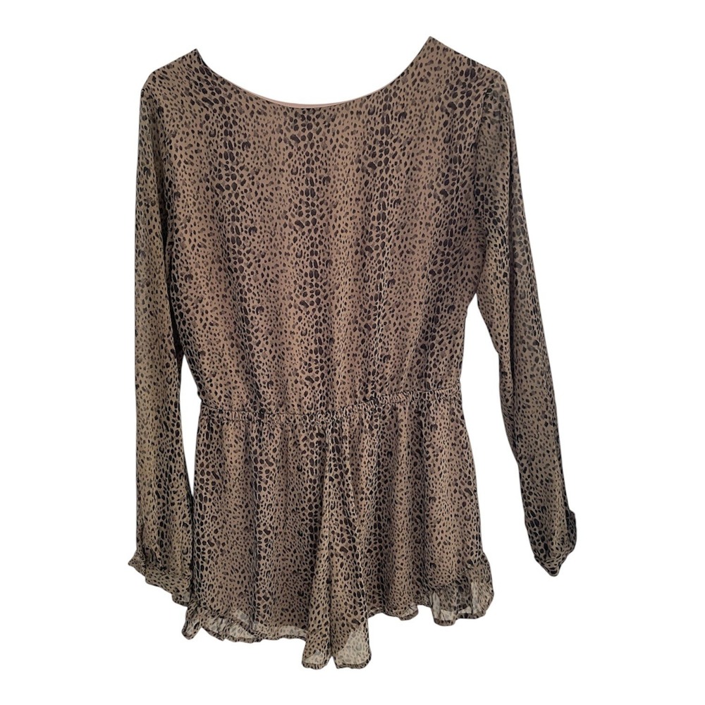ASTR the Label Women Tan Black Cheetah Print Long Sleeve Ruffle Romper Size S - Picture 2 of 6